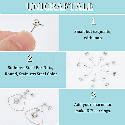 Unicraftale Iron Ball Stud Earring Findings and 304 Stainless Steel Ear Nuts STAS-UN0004-71P-1