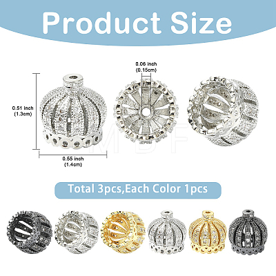 3Pcs 3 Colors Brass Cubic Zirconia Beads KK-YW0004-25-1
