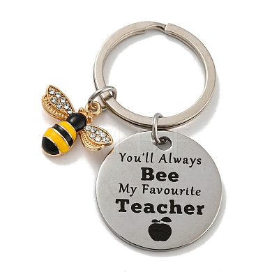 Teacher's Day Gift 201 Stainless Steel Flat Round with Word Keychains KEYC-FS0001-09-1