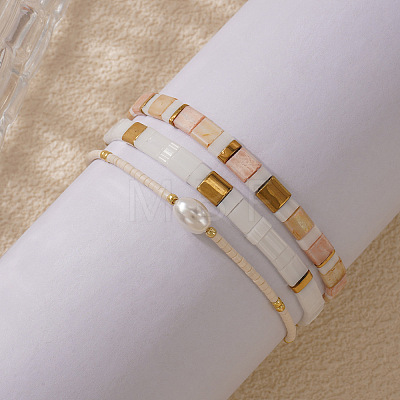 3Pcs 3 Styles Bohemian Glass Seed Beads Adjustable Bracelets & Stretch Bracelets Set for Women VZ8961-1-1