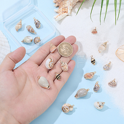 20Pcs 10 Styles Electroplated Natural Mixed Shell Pendants BSHE-GA0001-05-1