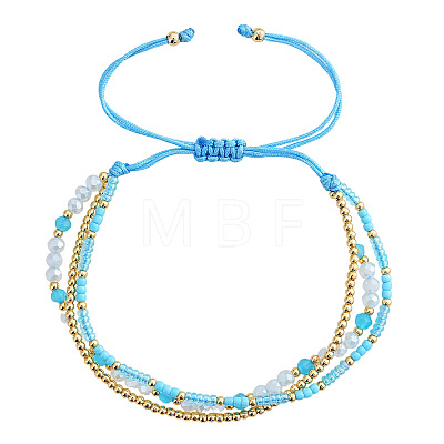 Beachy Style Brass & Glass & Seed Beaded Multi-Layer Bracelets BK3958-1-1