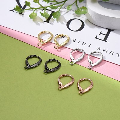 4 Pairs 4 Color Brass Micro Pave Clear Cubic Zirconia Leverback Earring Findings X1-ZIRC-ZZ0001-02-1