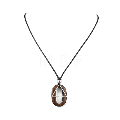 Acrylic Oval & Brass Triangle Pendant Black Waxed Polyester Cord Necklaces NJEW-JN05677-1