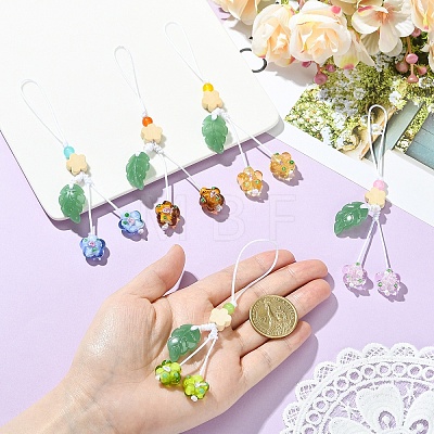 5Pcs 5 Colors Handmade Lampwork with Transparent Glass Bead Pendant Decorations HJEW-YW00463-1
