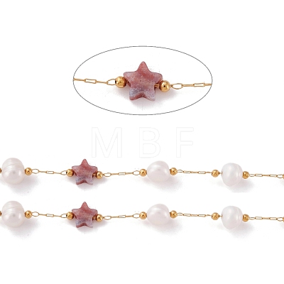 Natural Indian Agate Star and Pearl Beaded Chains CHS-I018-01G-01-1