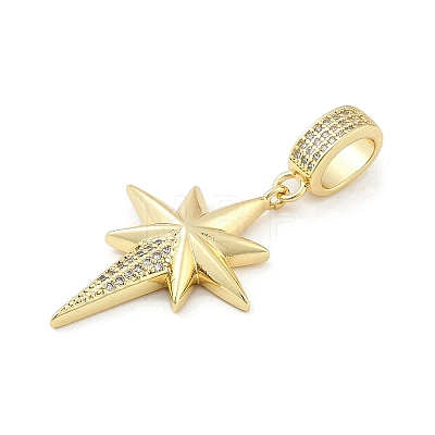 Brass Micro Pave Clear Cubic Zirconia Star European Dangle Charms KK-Z090-03G-1