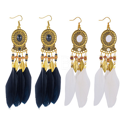 2 Pairs 2 Colors Feather Chandelier Earrings EJEW-TA0001-82-1
