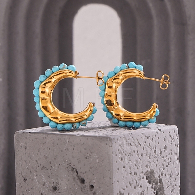 Synthetic Turquoise Stud Earrings PW-WGEDC02-03-1