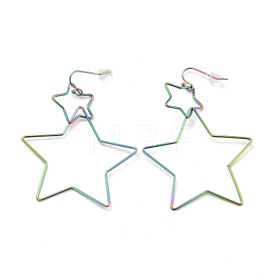 Interlock Double Open Star Dangle Earrings EJEW-C007-01M-1