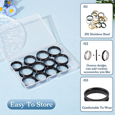  12Pcs 6 Size 201 Stainless Steel Grooved Finger Ring Settings RJEW-TA0001-05EB-1