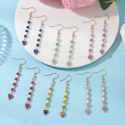 Heart 304 Stainless Steel & Glass Seed Beads Dangle Earrings EJEW-MZ00718-1