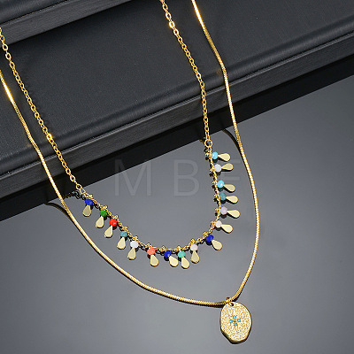 Bohemian 304 Stainless Steel & Colorul Beads Double Layered Pendant Necklaces for Women WG8806E-01-1