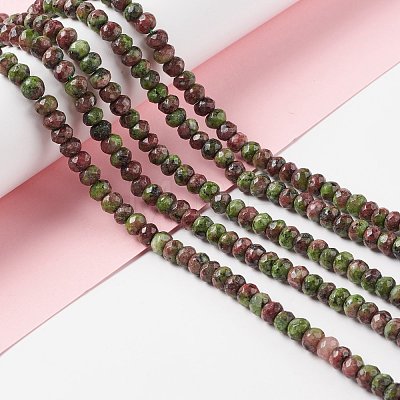 Dyed Natural Sesame Jasper/Kiwi Jasper Rondelle Beads Strands G-E316-A05-1