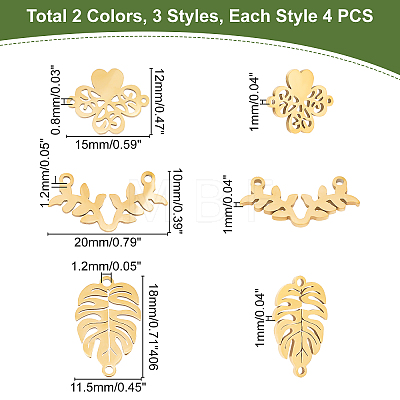 24Pcs 3 Style 201 Stainless Steel Link Connectors STAS-DC0006-08-1