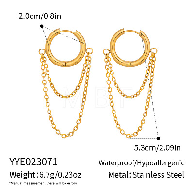 304 Stainless Steel Double Chain Tassel Hoop Earrings for Women MX0764-1