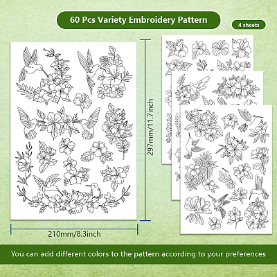 4 Sheets 11.6x8.2 Inch Stick and Stitch Embroidery Patterns DIY-WH0455-049-1