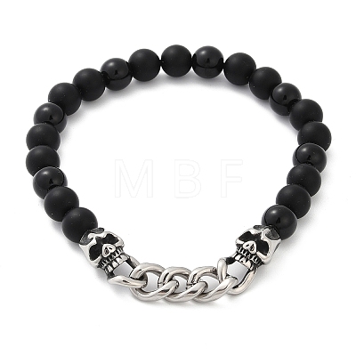 Punk Style Skull 304 Stainless Steel Glass Beads Bracelets for Women Men BJEW-D304-04AS-02-1