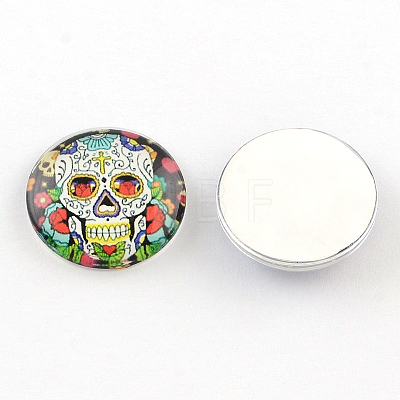 Half Round/Dome Candy Skull Pattern Glass Flatback Cabochons for DIY Projects X-GGLA-Q037-25mm-12-1