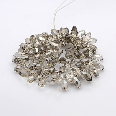 Half Plated Faceted Teardrop Electroplate Glass Pendants Beads Strands GLAA-A023A-HP04-1