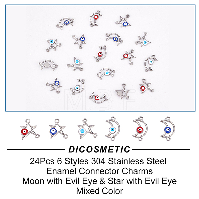 24Pcs 6 Styles 304 Stainless Steel Enamel Connector Charms STAS-DC0010-36-1