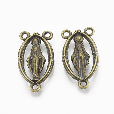 Holy Oval Carved Virgin Mary Tibetan Style Alloy Chandelier Component Links TIBEP-0381-AB-LF-1