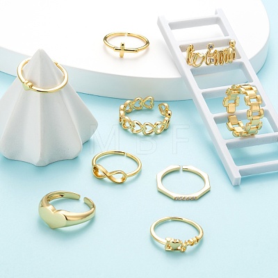 9Pcs 9 Style Brass Cuff Rings RJEW-LS0001-11G-1