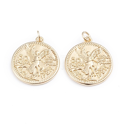 Brass Coin Pendants ZIRC-I042-03G-1