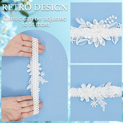 3D Flower Polyester Lace Elastic Bridal Garters AJEW-WH0470-03A-1