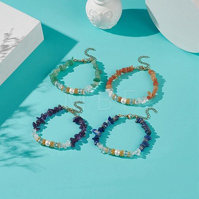 Natural Gemstone Chips & Shell Pearl & Glass Beaded Bracelet for Women BJEW-JB08990-1