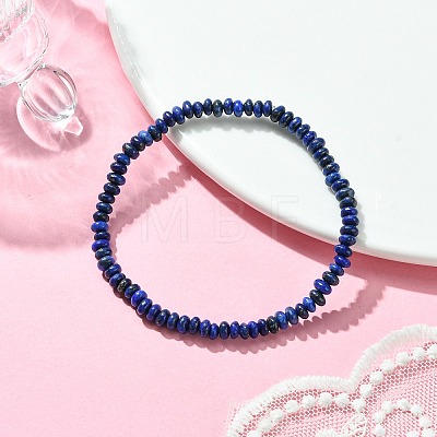 Natural Lapis Lazuli Flat Round Beaded Stretch Bracelets for Women BJEW-JB09717-05-1