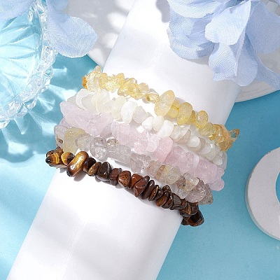 12 Constellation Natural Mixed Gemstone Chip Beaded Stretch Bracelets Sets for Women Men BJEW-JB10264-07-1