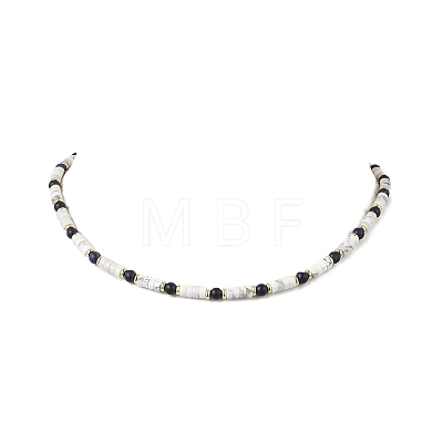 Round Natural Lapis Lazuli & Natural Howlite Heishi Beaded Necklaces NJEW-JN05662-1