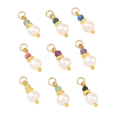 9Pcs 9 Styless Faceted Natural Mixed Stone and Pearl Beaded Pendants PALLOY-JF06015-1