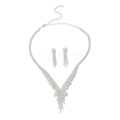 Butterfly Brass Rhinestone Earrings & Pendant Necklaces Set for Women SJEW-M102-06S-1