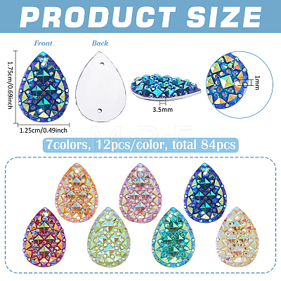 84Pcs 7 Colors Iridescent Teardrop Sew on Resin Rhinestone RESI-FG0001-17-1
