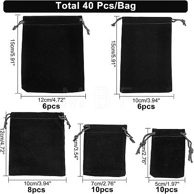  40Pcs 5 Styles Rectangle Velvet Pouches TP-NB0001-35A-1