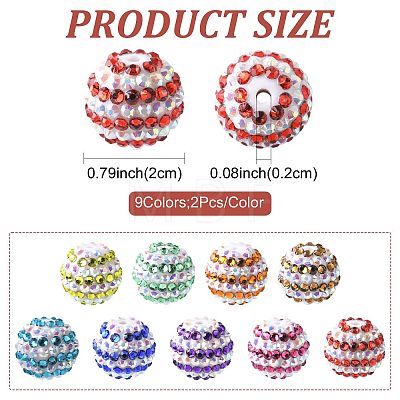 20Pcs 9 Colors Striped Resin Rhinestone Beads OACR-FS0002-35-1