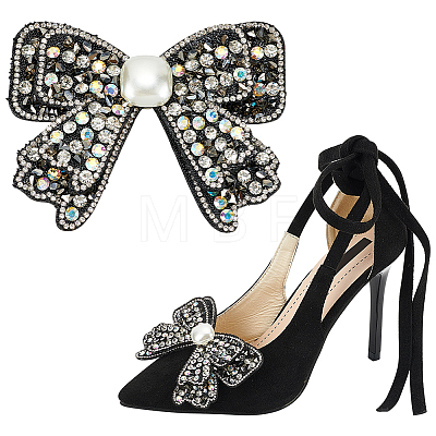 WADORN 2Pcs Bowknot Polyester Rhinestone Shoe Decorations AJEW-WR0002-37-1