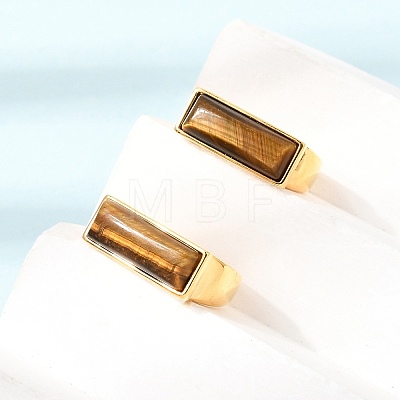 Brass with Natural Tiger Eye Cuff Open Rings for Women GG-CBA0B5A-04G-03-1
