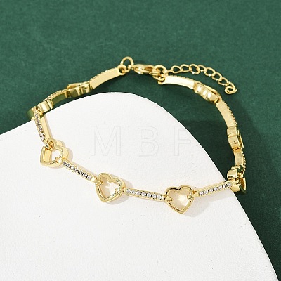 Brass Micro Pave Clear Cubic Zirconia Link Chain Bracelets for Women BJEW-F504-10G-1
