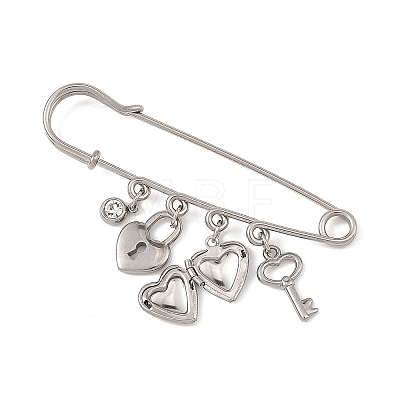 316 Stainless Steel & 201 Stainless Steel Rhinestone Pendant Brooch JEWB-BR00205-1