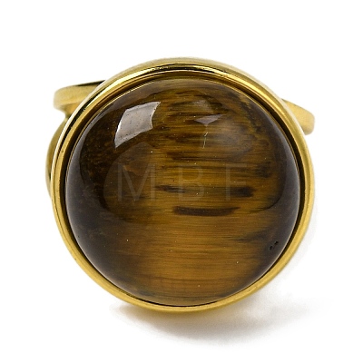 Round Natural Tiger Eye Finger Rings RJEW-Q822-54G-01-1