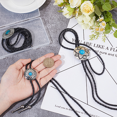 3Pcs 3 Styles Alloy Pave Resin Imitation Gemstone Flower Oval Pendant Bolo Tie Lariat Necklaces NJEW-CL0001-08-1