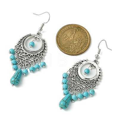 Synthetic Turquoise Beaded Long Drop Earrings EJEW-JE05389-02-1