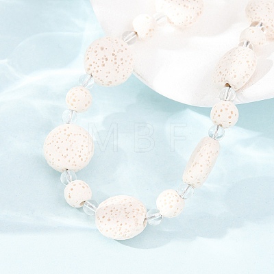Natural Lava Rock Coin Beaded Necklaces GG-CBA922D-06B-1