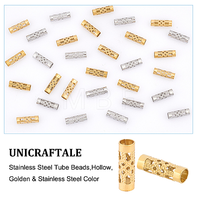 Unicraftale 50Pcs 2 Style 304 Stainless Steel Tube Beads STAS-UN0049-27-1