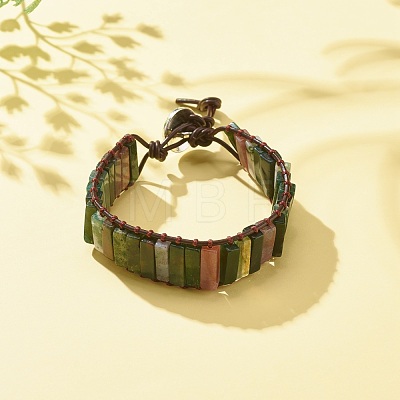Natural Indian Agate Rectangle Beaded Bracelet BJEW-JB08198-02-1