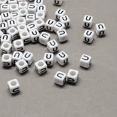 Large Hole Acrylic Letter European Beads SACR-Q103-6mm-01U-1