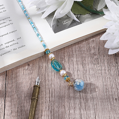 Glass & ABS Plastic Imitation Pearl & Acrylic Bead Bookmark AJEW-CP00020-1